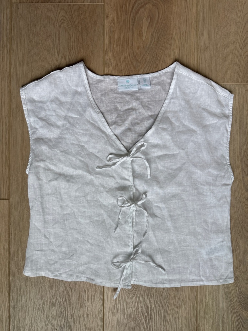 Cynthia Rowley White 100% Linen Tie Front Vest Top Sleeveless V-Neck, Women’s L